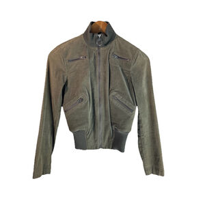 Bebe Olive Green Moto Jacket XS Full Zip Ribbed Trim Utility Style New